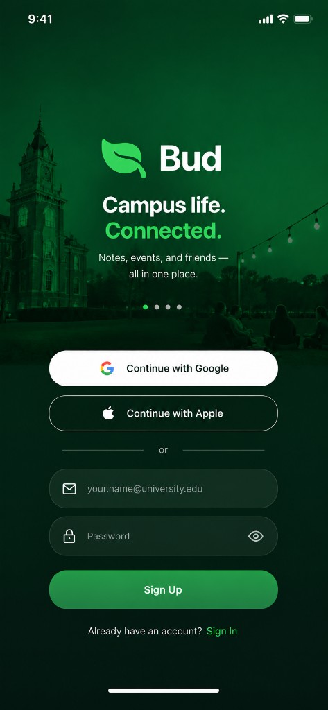 Bud app onboarding screen